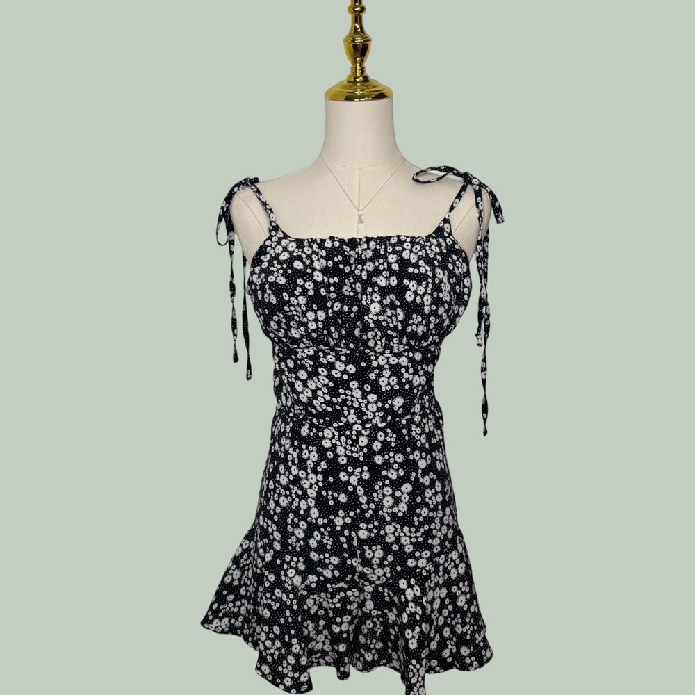 black white floral jumpsuit cami mini romper ruffle cottagecore whimsigoth Y2K
